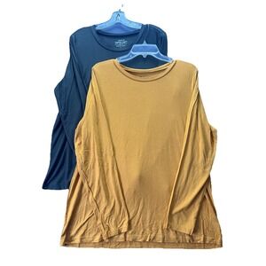 2 - Torrid Super Soft Knits Crew‎ Neck Slub Long Sleeve Gold & Olive Size 1X NWT